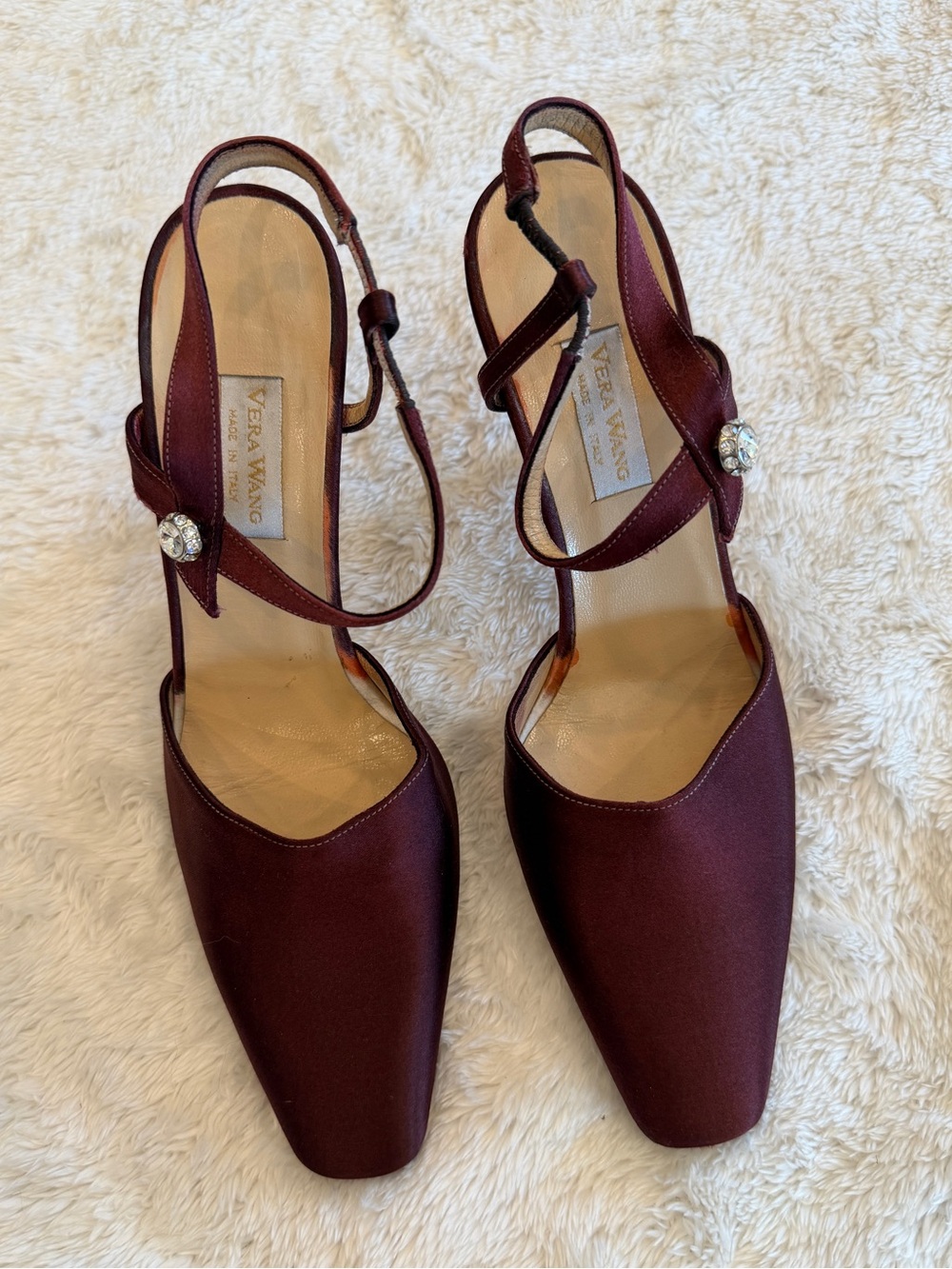 Vera Wang Women’s Burgundy Satin Slingback Heels